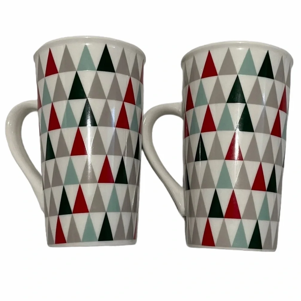 Starbucks Geometric Triangle Tall Mug Set Red Gray White Christmas OS